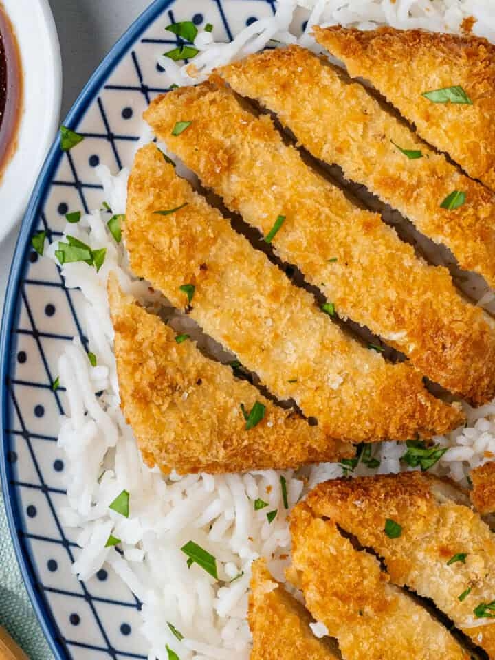 Tofu Katsu with tonkatsu sauce and white rice