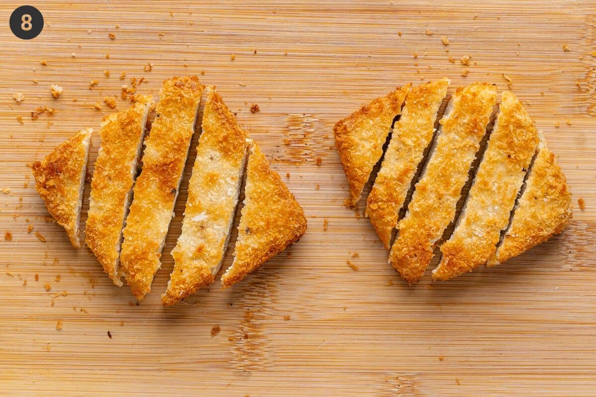 Tofu katsu pieces sliced