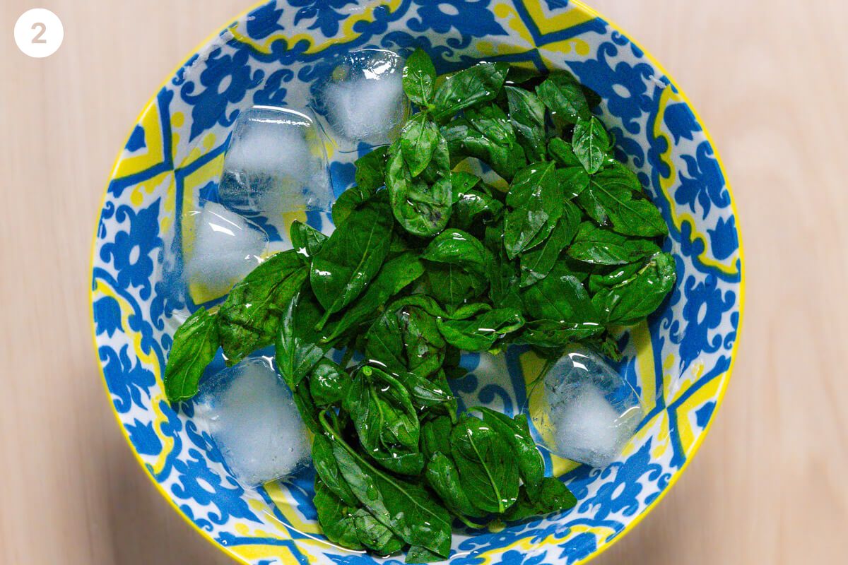 Basil placed in ice water