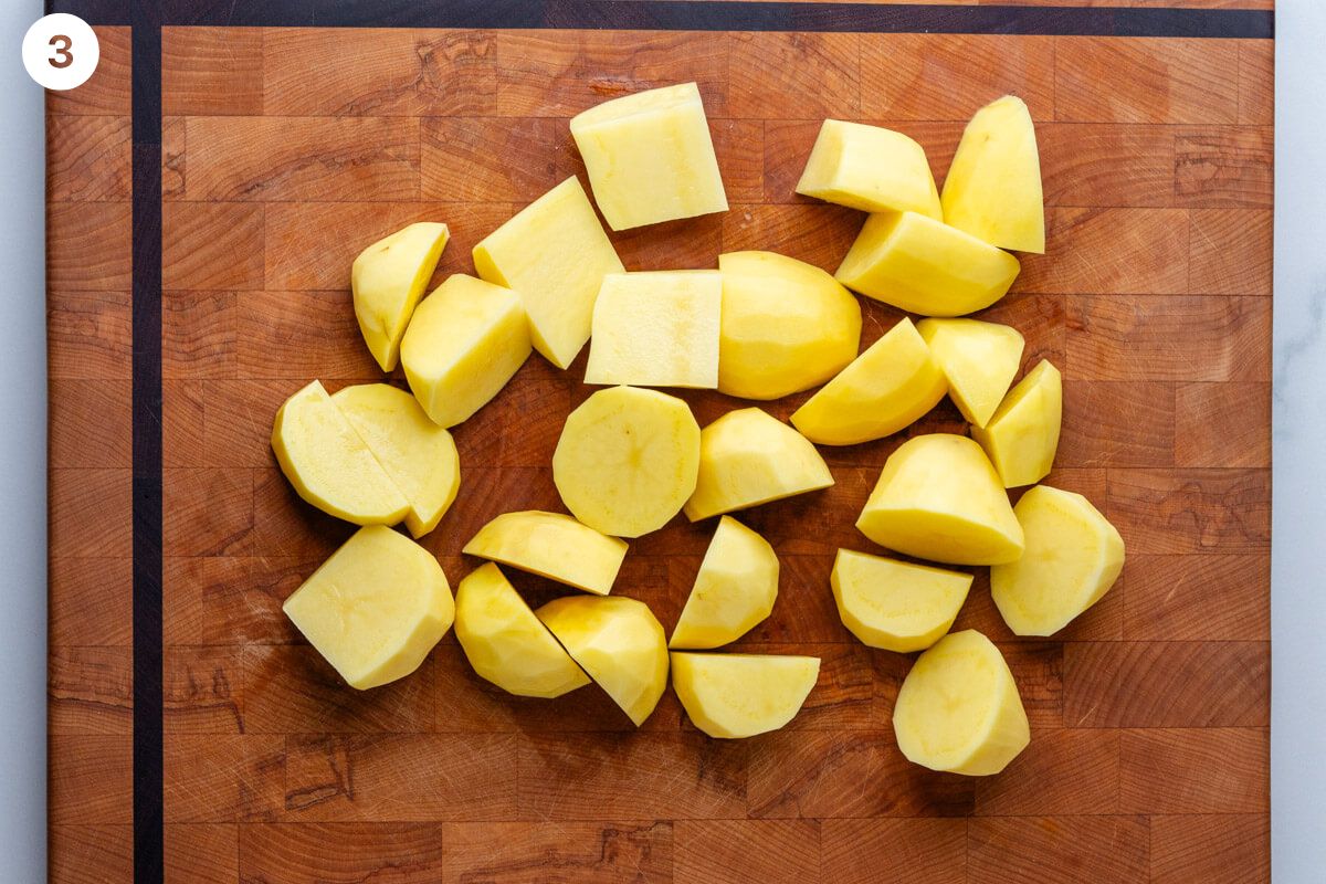 Potatoes chopped on a cutting board