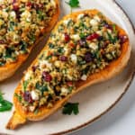 Close up of roasted Stuffed Butternut Squash