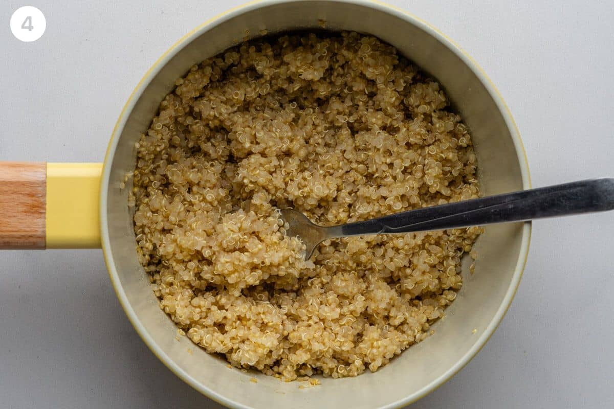 Quinoa cooked in a small pot