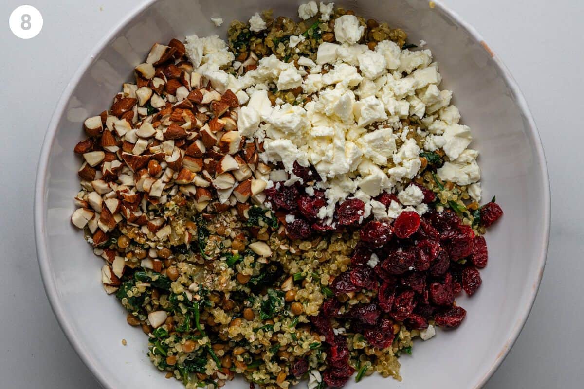 Roasted almonds, feta and cranberries added to stuffing mixture