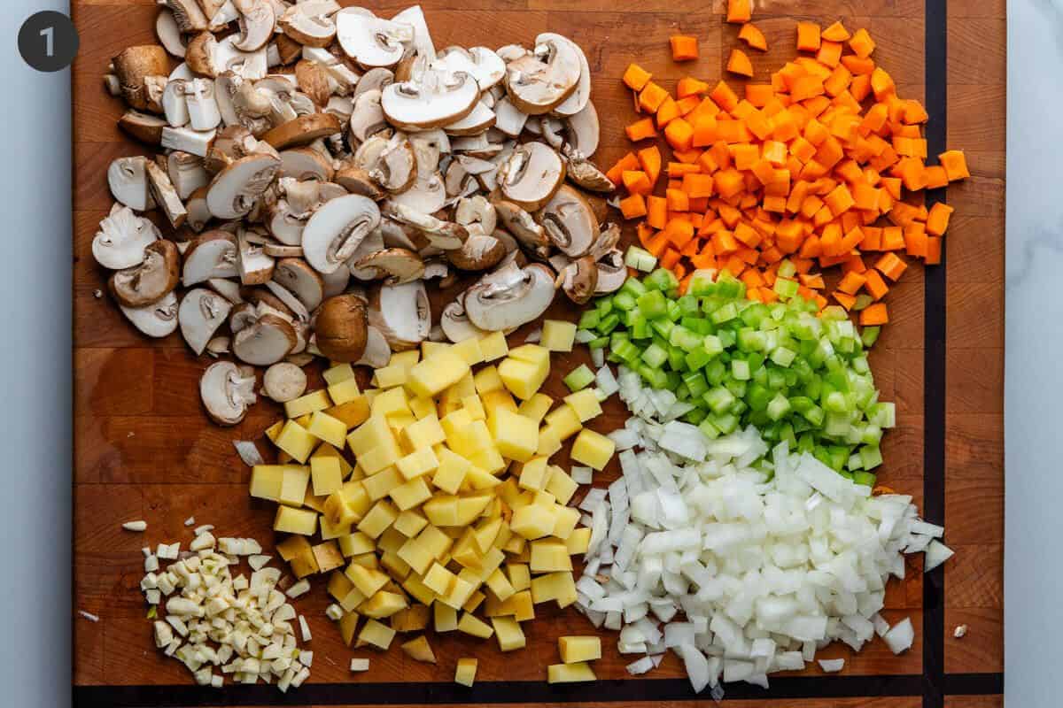 Vegetables chopped on a cutting board