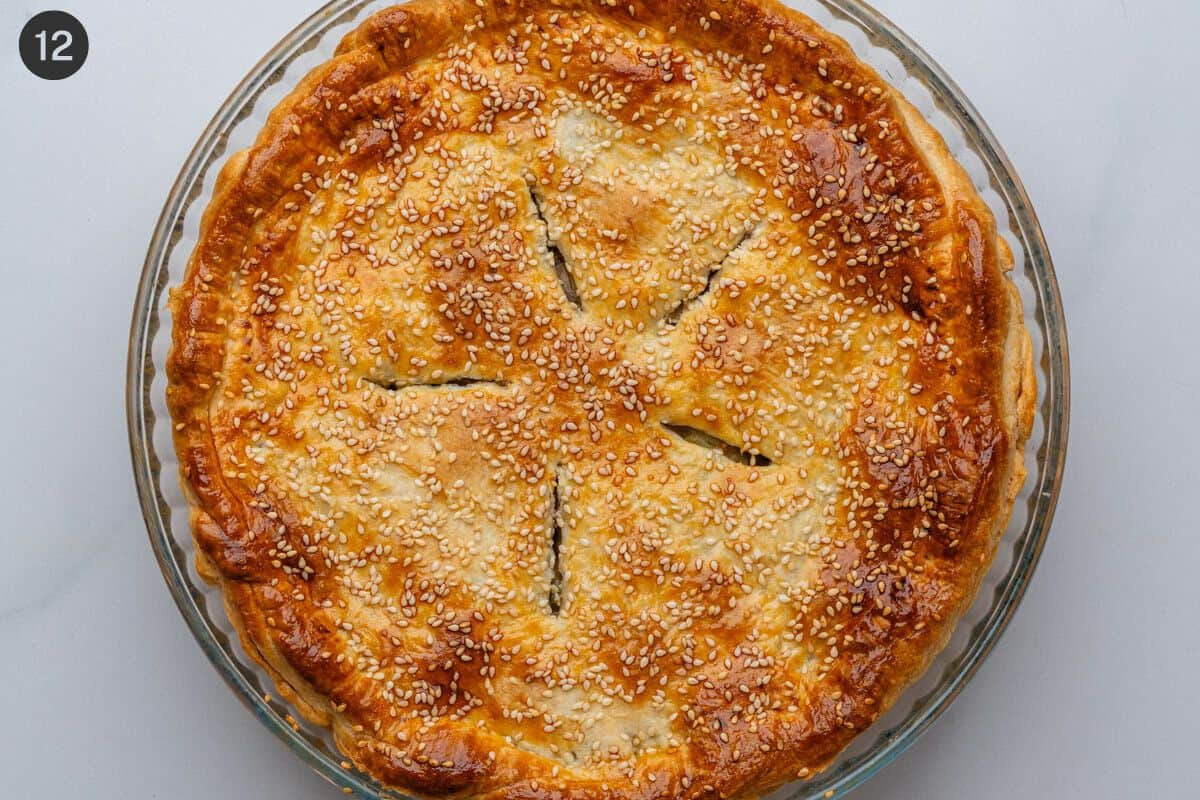 Final cooked vegetable pot pie out of the oven