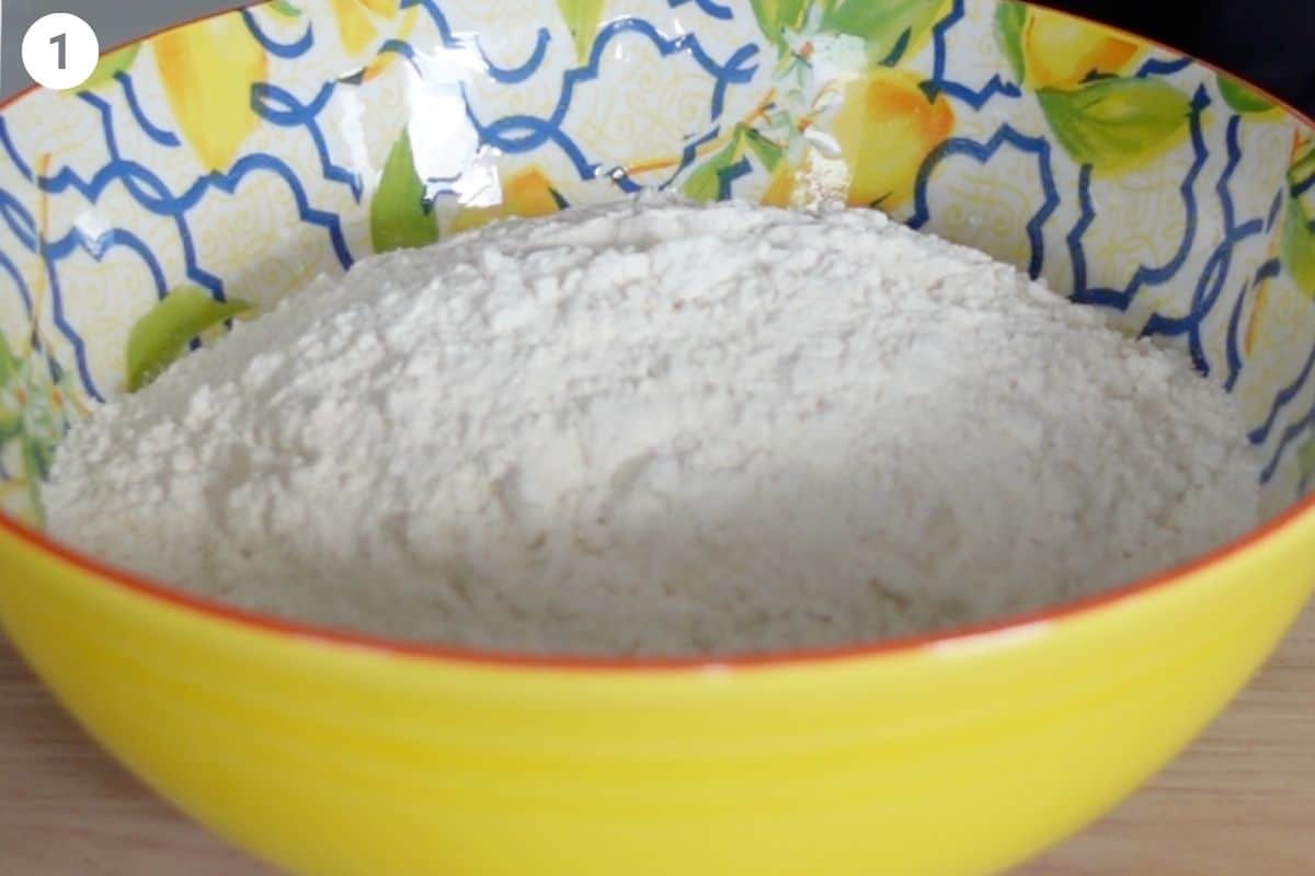 Flour with salt in a large bowl