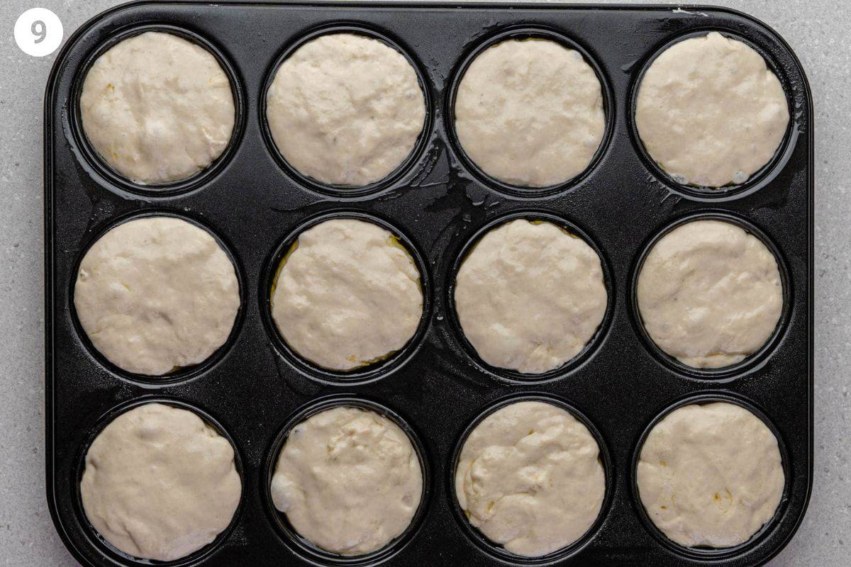 Dough rested for one hour in muffin tin