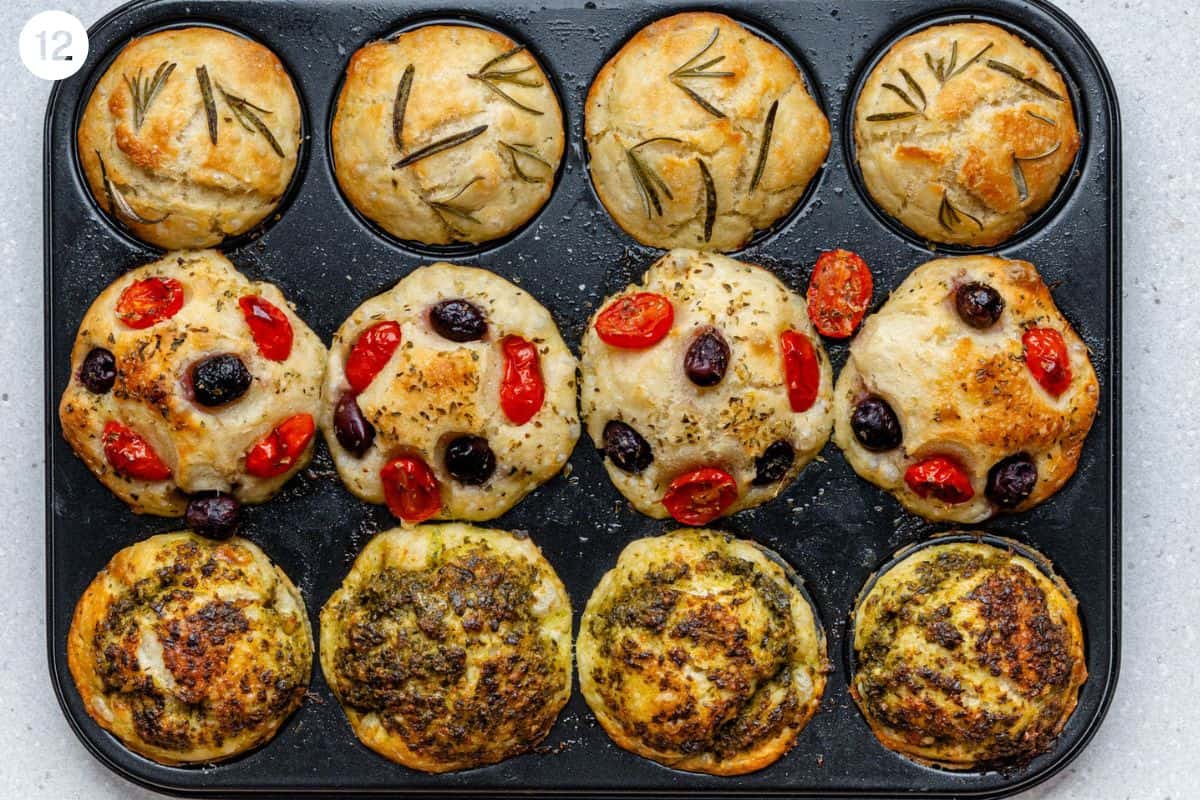 Baked focaccia muffins straight out of the oven