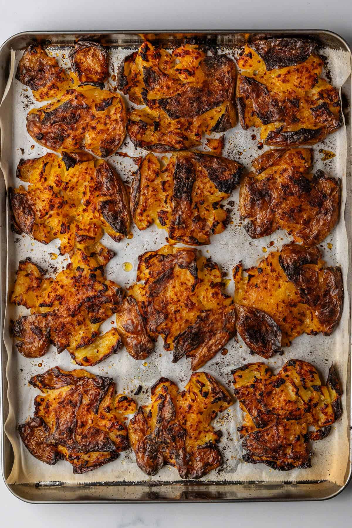 Smashed potatoes straight out of the oven