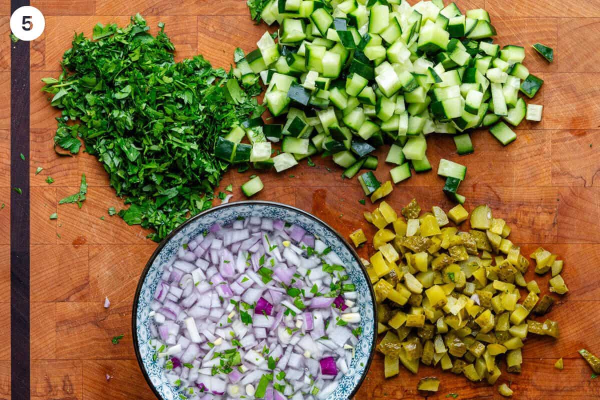 Veggies prepared on a cutting board