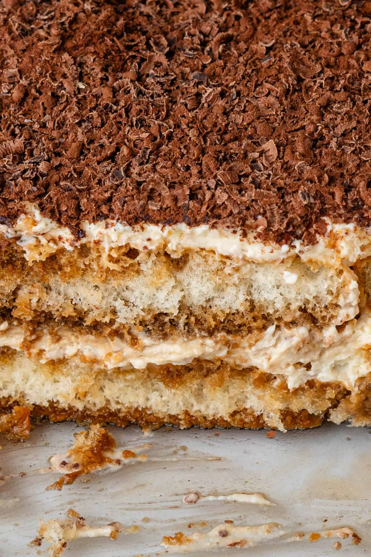 Close up of the inside of Tiramisu tray