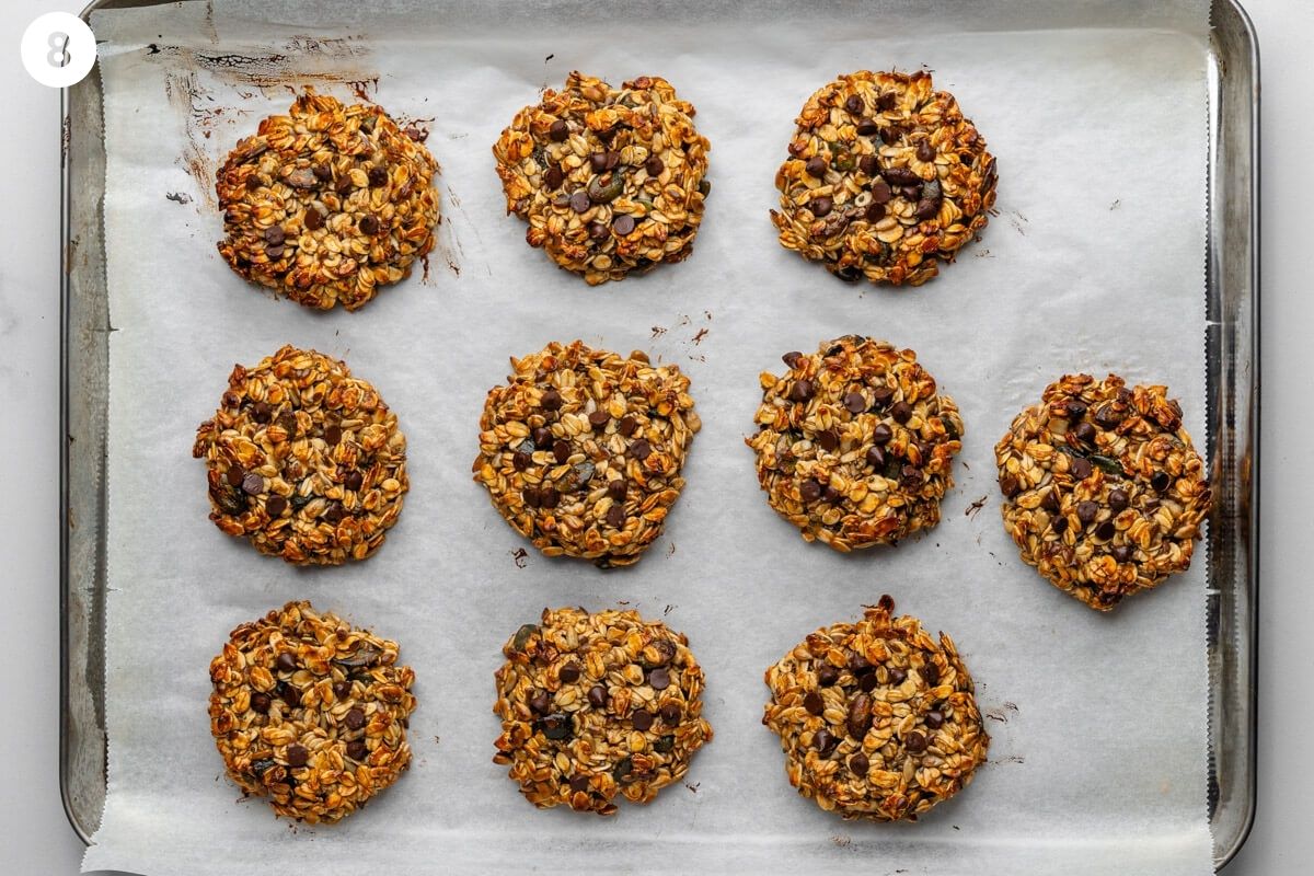 Breakfast cookies baked and resting in the baking tray