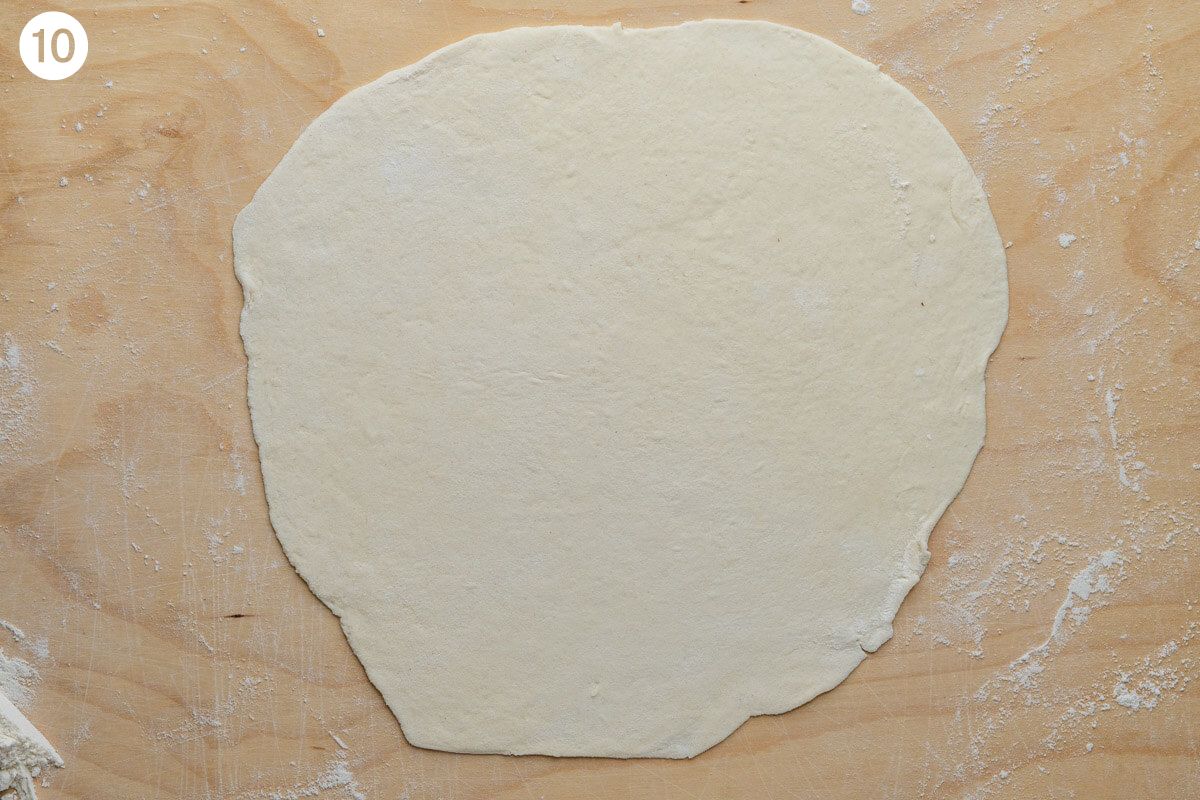 Dough rolled into a rough circle shape