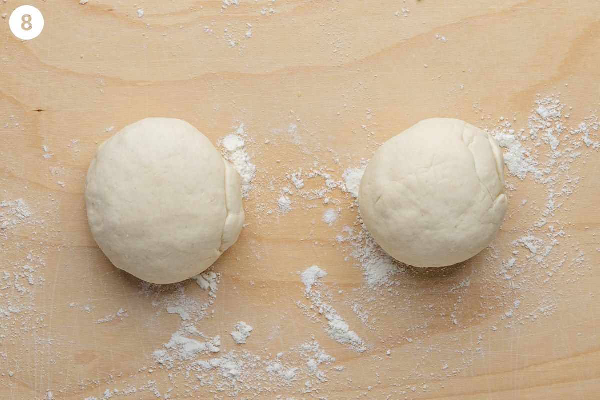 Dough separated into two even pieces