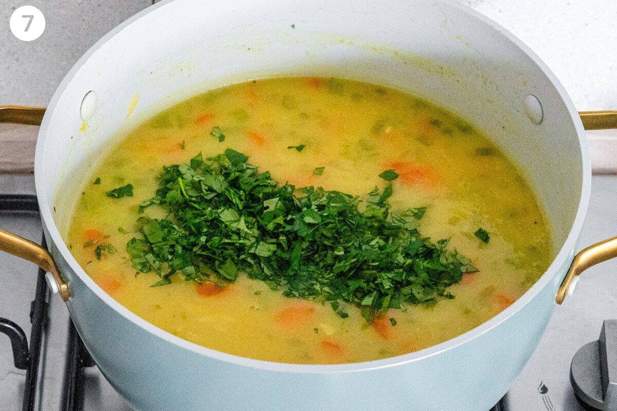 Parsley and lemon juice added to the pot