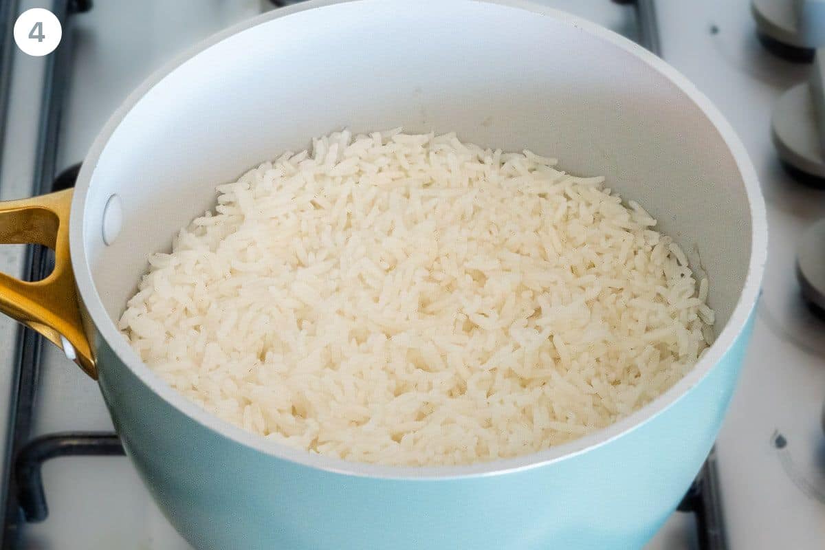 Jasmine rice cooked in a pot