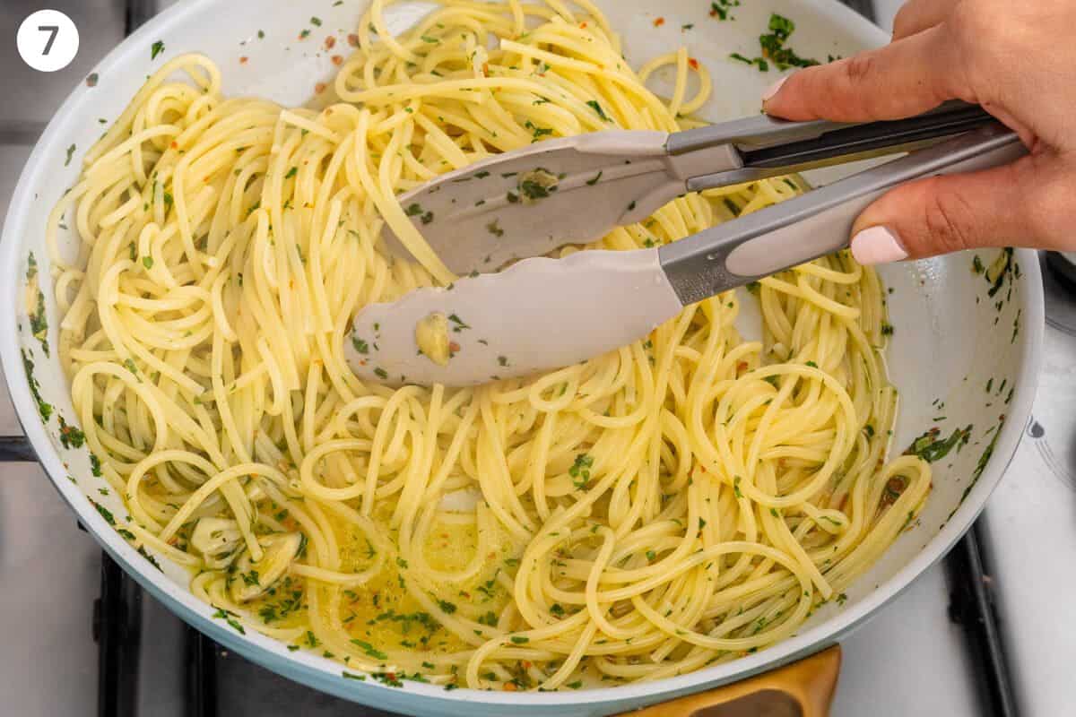 Pasta added and being stirred continuously