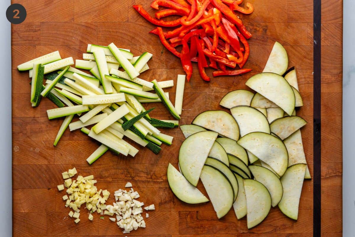 Veggies chopped on a cutting board