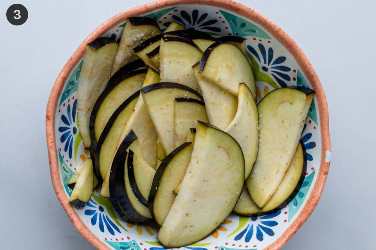 Eggplants salted in a bowl