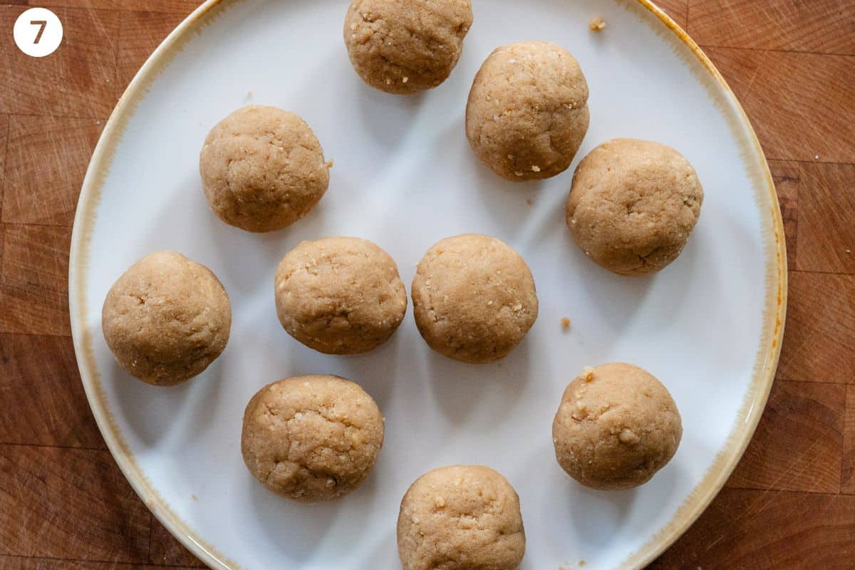 Truffles rolled into small balls and placed in the fridge to set