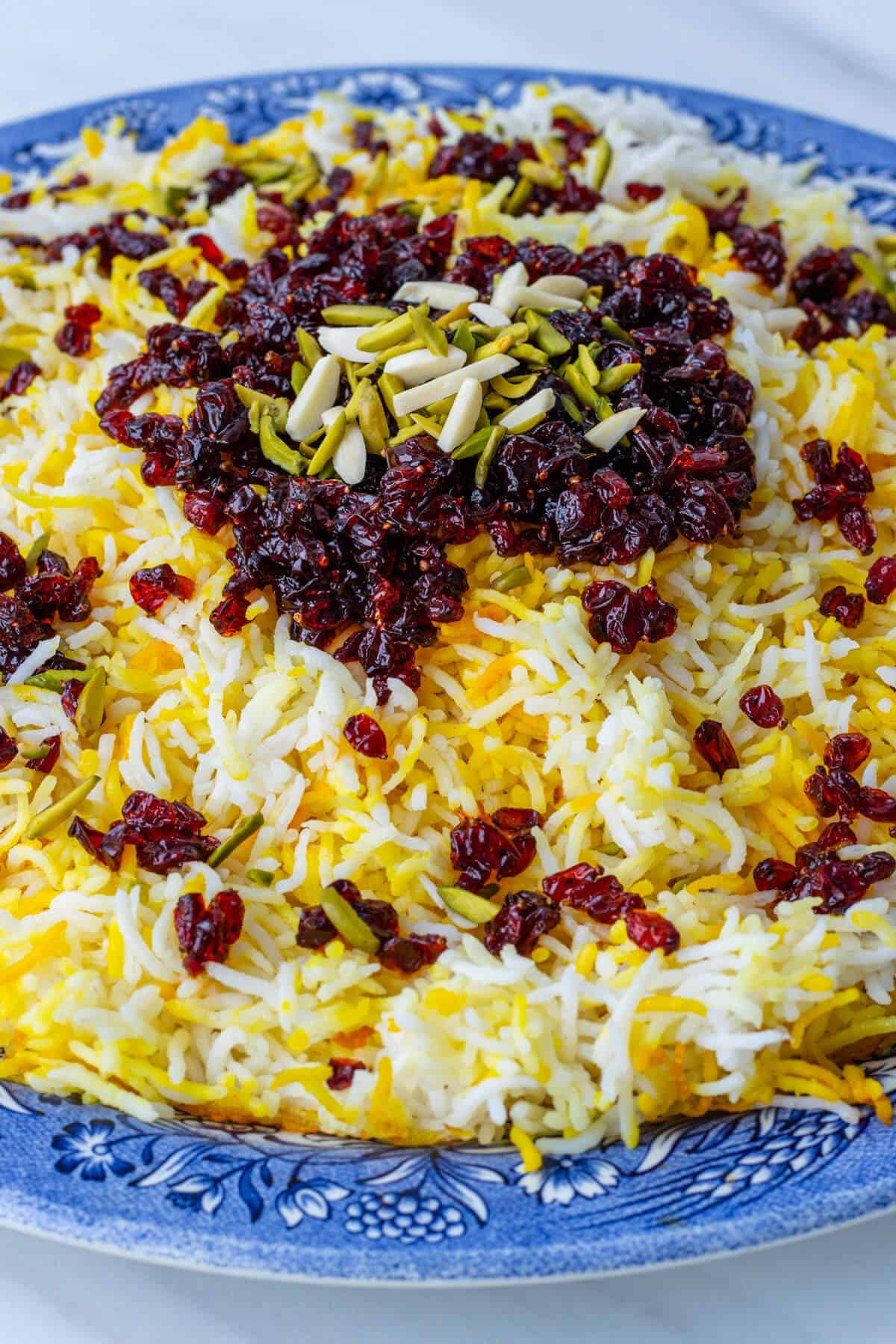 Zereshk Polo rice with barberries, almonds and pistachios