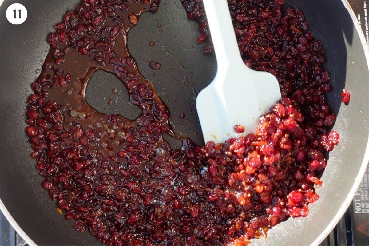 Barberries being sautéed in a pan