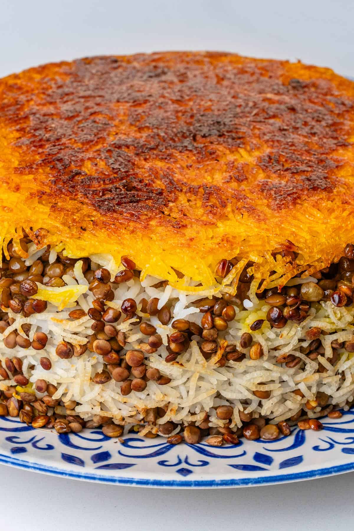 Adas Polo tower of rice and lentils and tahdig