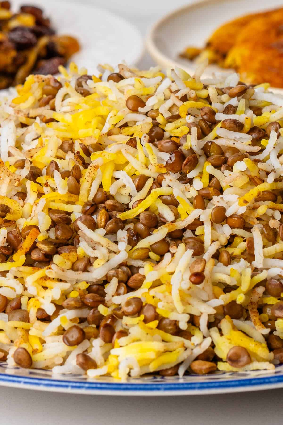 Tower of Persian rice and lentils on a plate