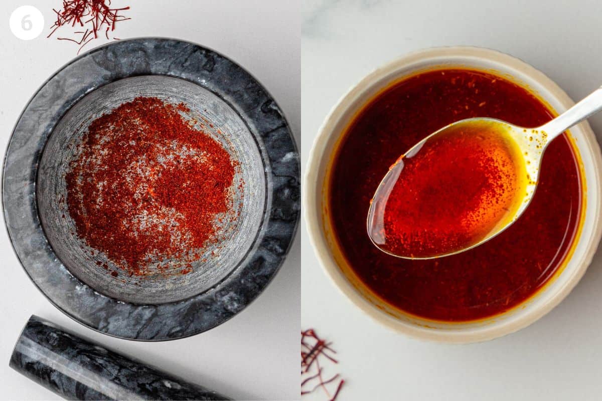 Saffron threads grinded and infused with water