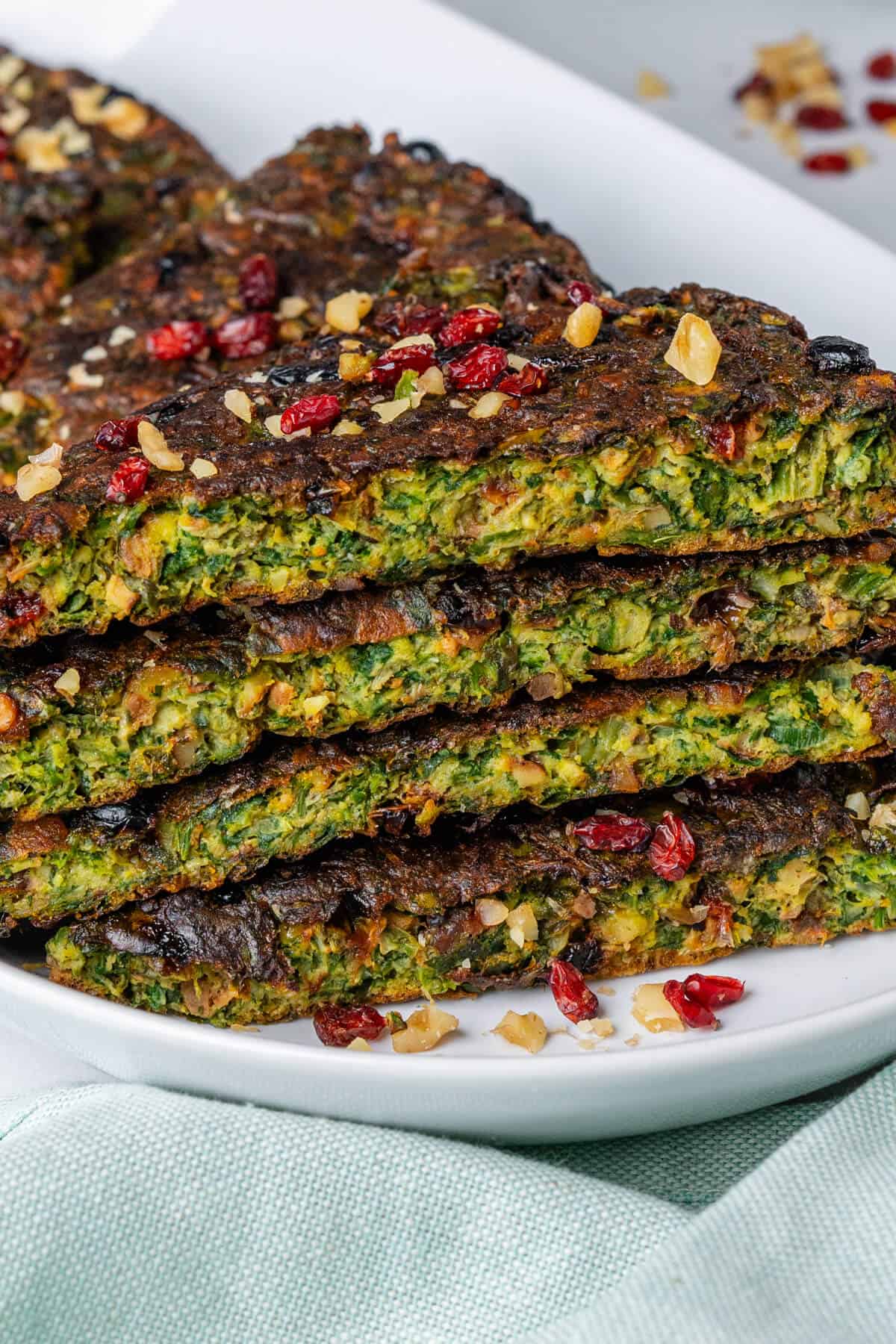 Stack of kuku sabzi showing the inside