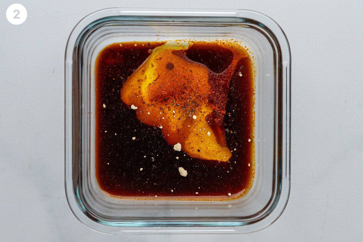 tofu marinade in a glass container