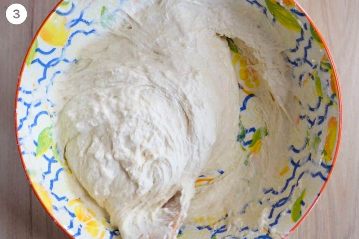 Yeast water added to flour in bowl