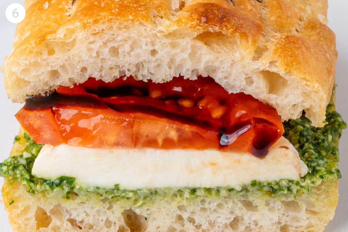 Sandwich closed with lid and cut in half