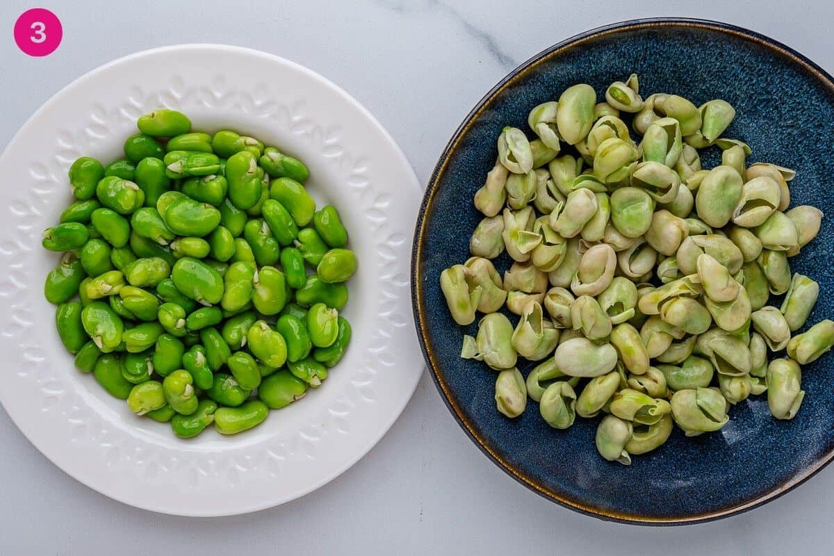Board beans being pealed