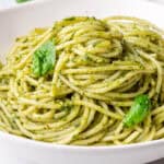 Pesto pasta served in a bowl