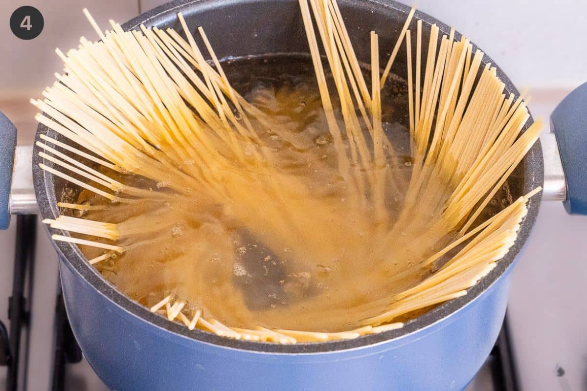 Pasta being boiled in a pot