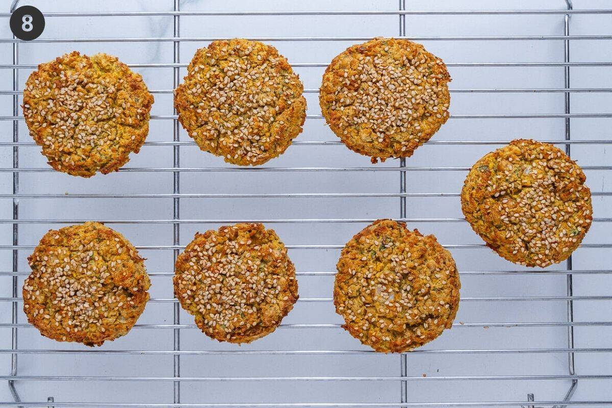 Chickpeas fritters cooling on a wire rack
