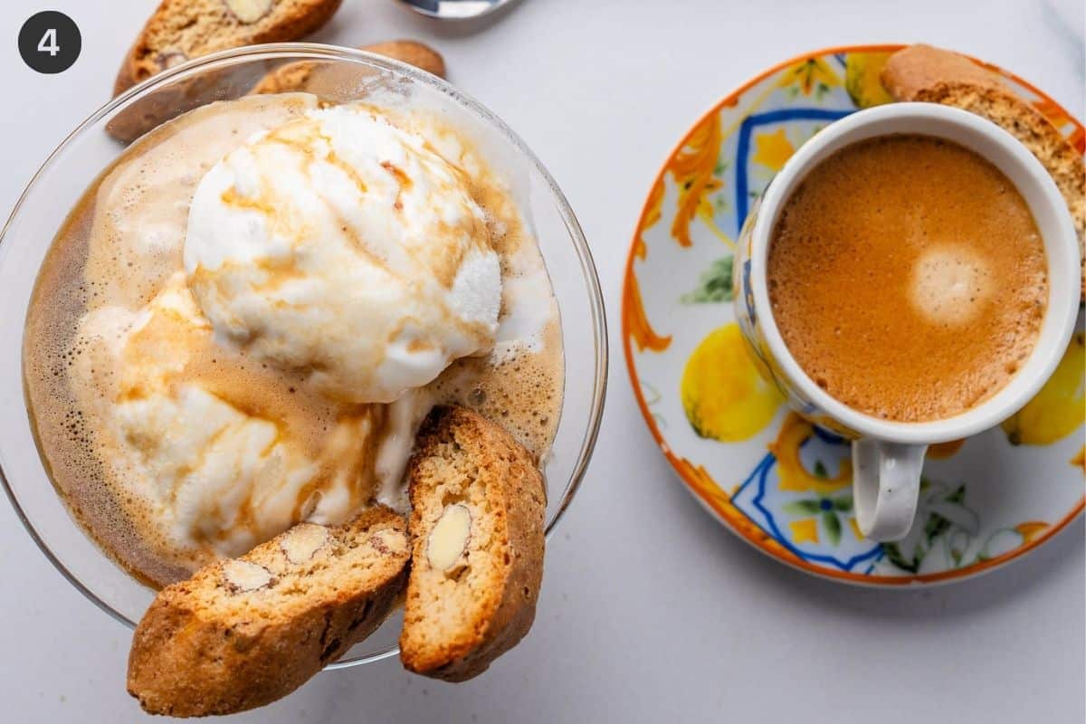 Affogato being served with biscotti