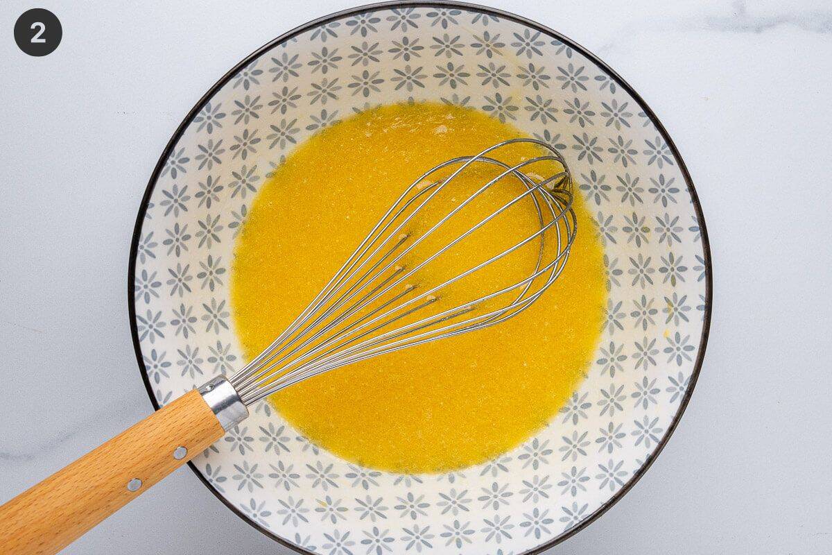 Wet ingredients whisked in a large bowl