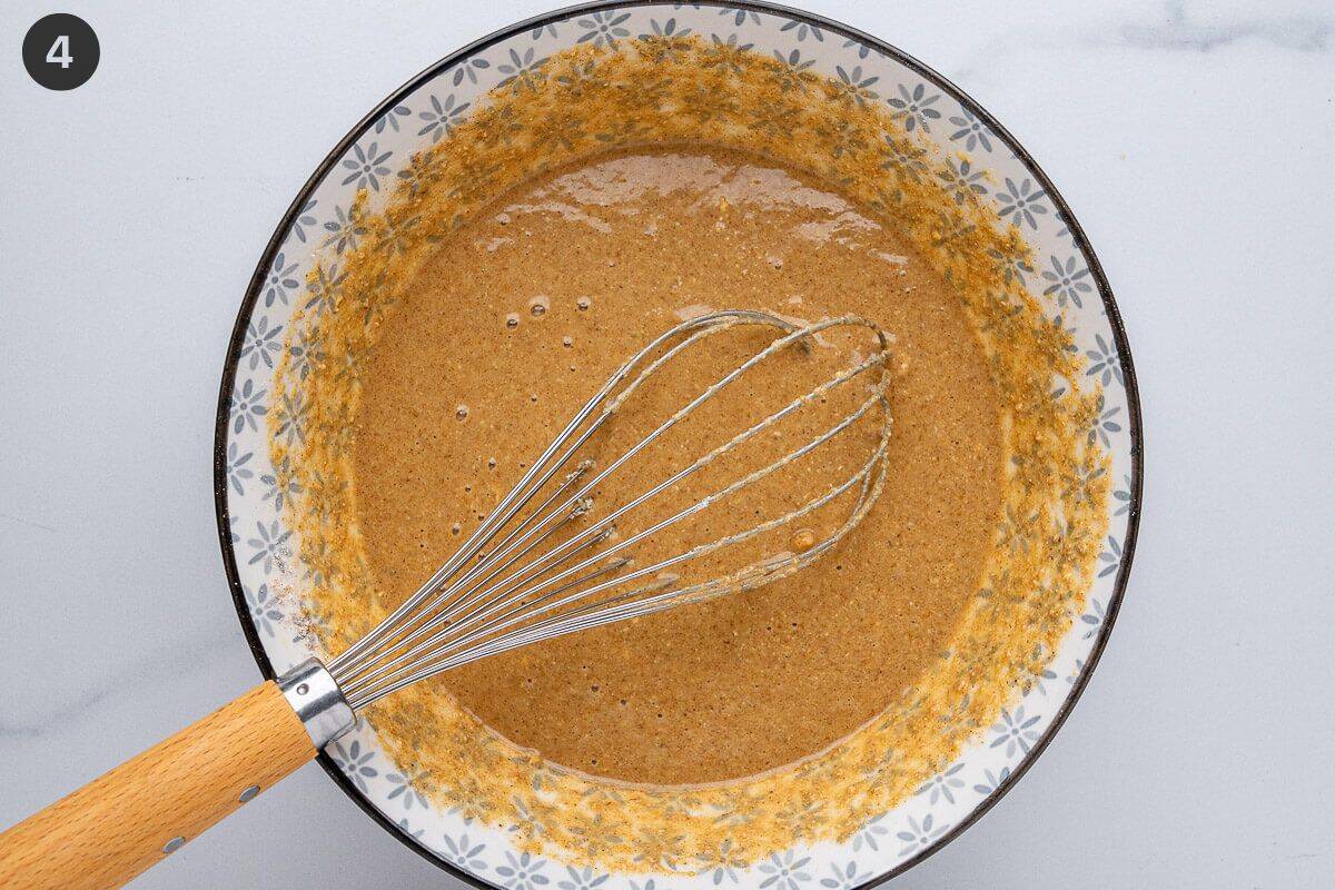 Oat flour and cinnamon added to wet ingredients