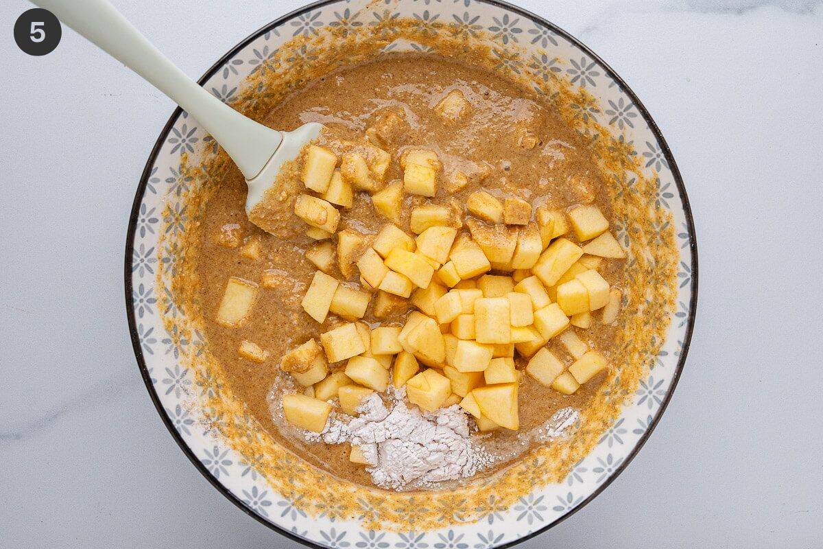 Apples and baking powder added to the mixing bowl