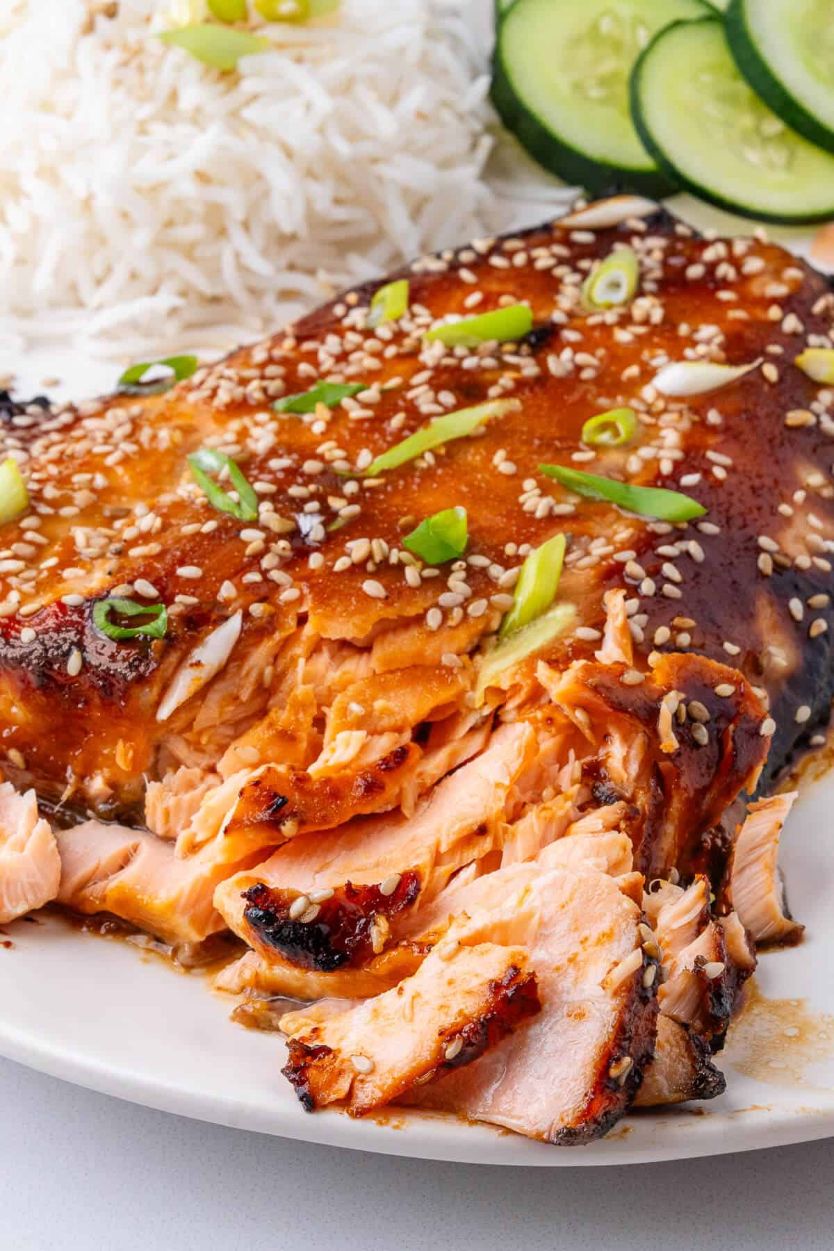 Miso salmon flaked on a plate