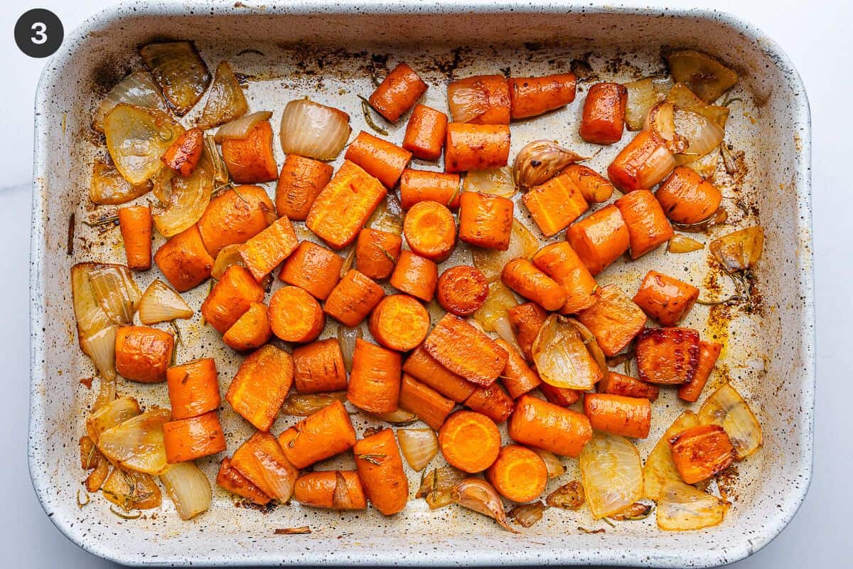 Final result of roasted veggies in dish