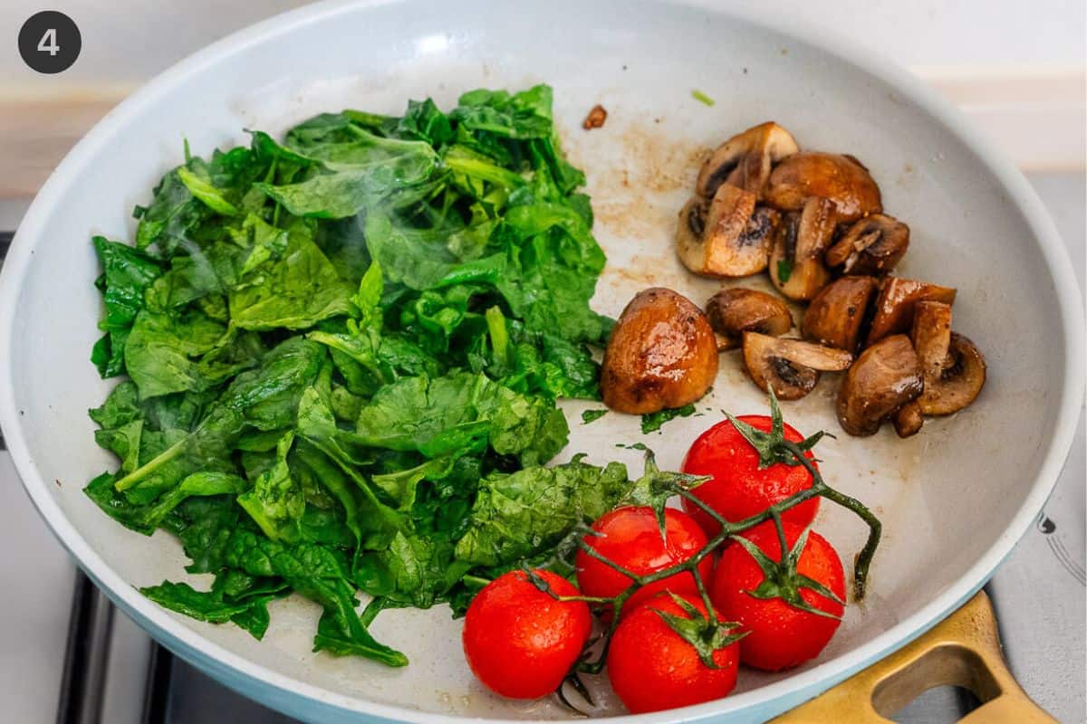 Spinach added at the end to the pan