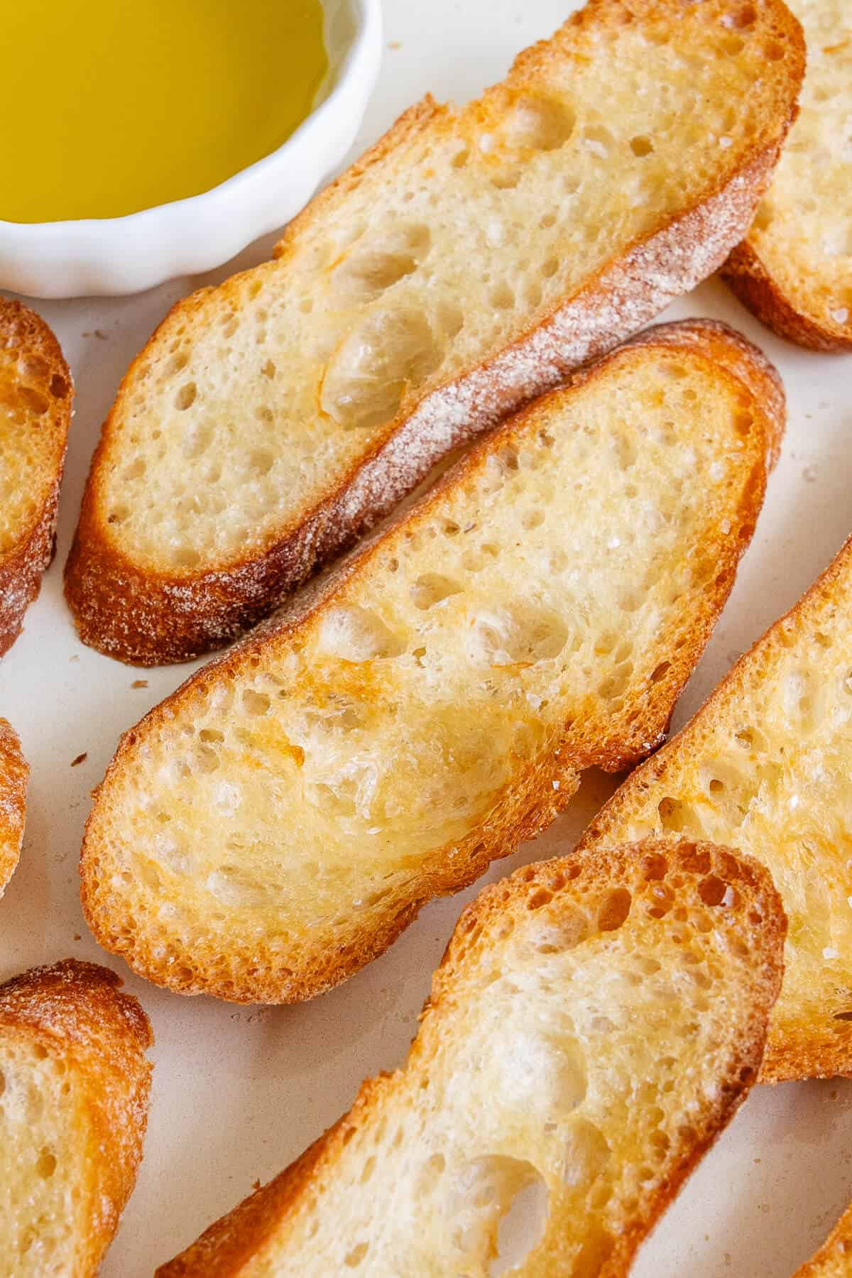 Angle shot of crostini bread pieces