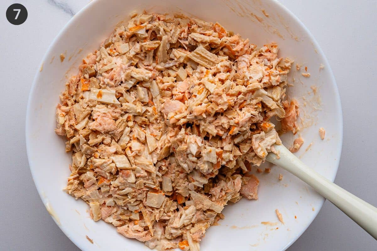 Mixture being mixed with a spatula