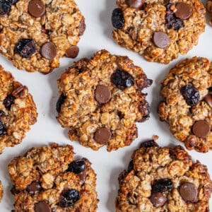 Lactation cookies on a tray with choc chips and cranberries