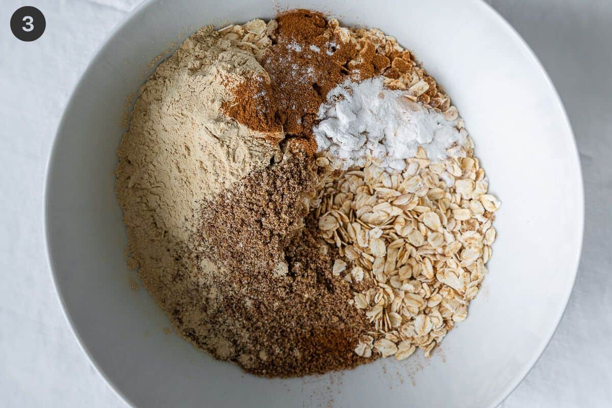 Dry ingredients added to a separate bowl