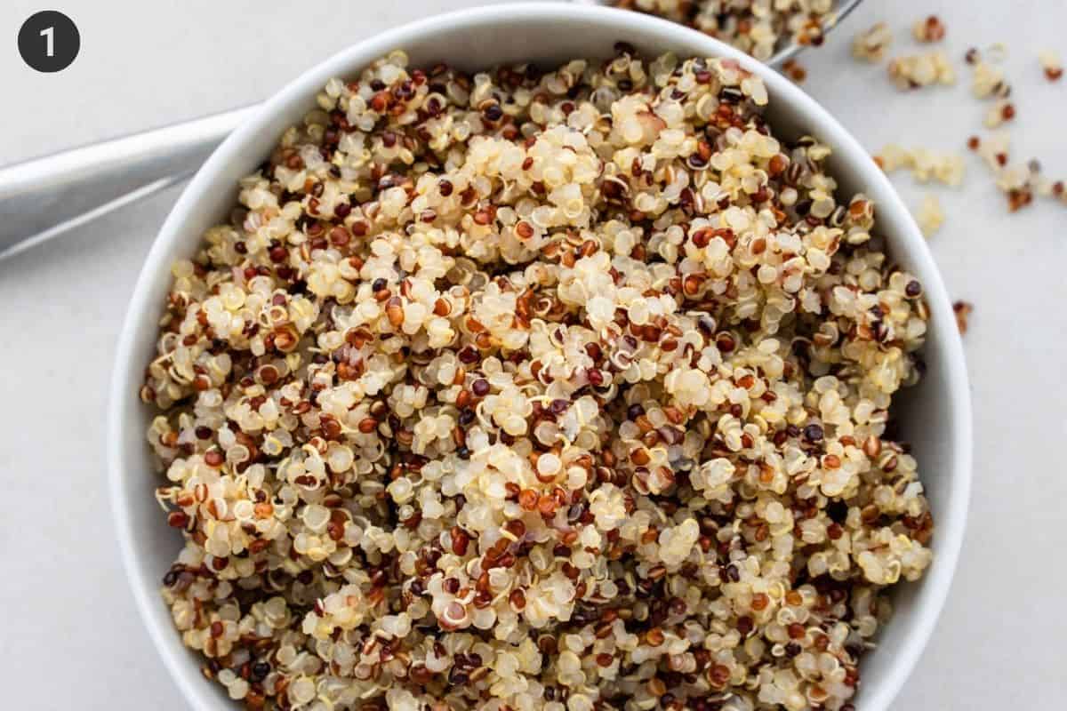 Cooked quinoa in a bowl