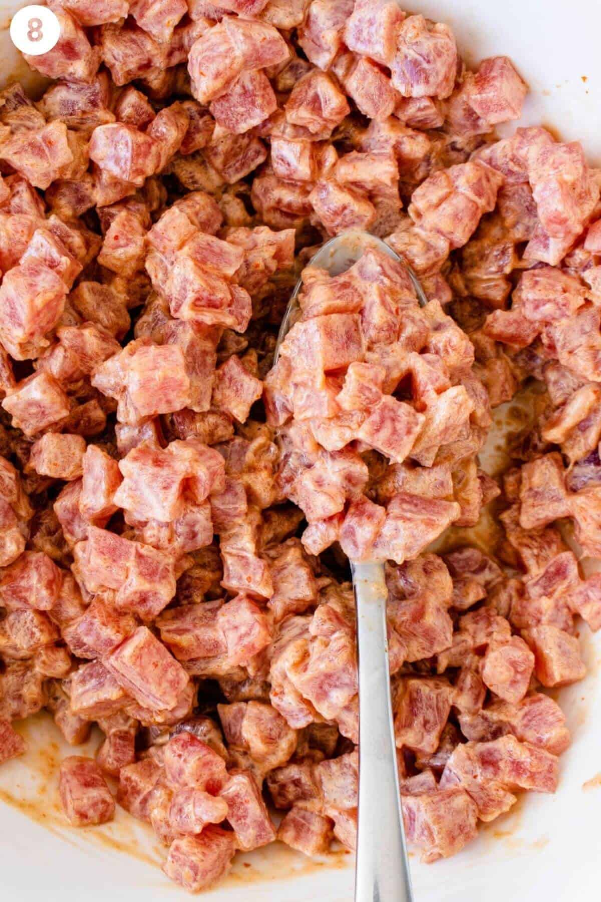 Tuna mixture combined to show creamy texture